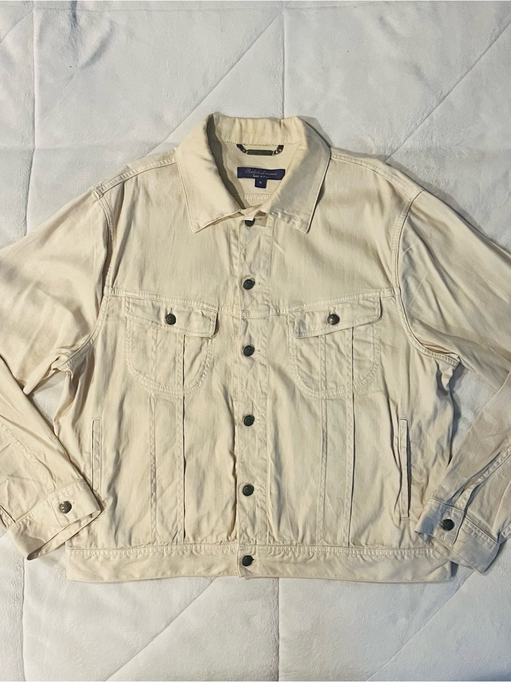 Ralph Lauren Purple Label Italy Beige Trucker Jacket Men’s Size XL